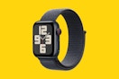 an apple watch on a yellow background