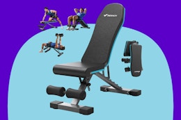 MERACH Weight Bench on a blue background.