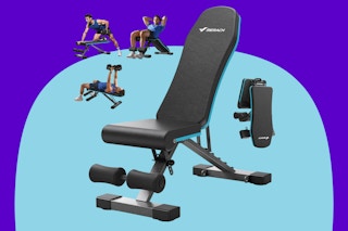 MERACH Weight Bench on a blue background.