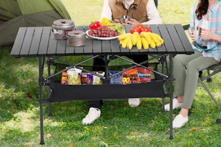 a camping table outside