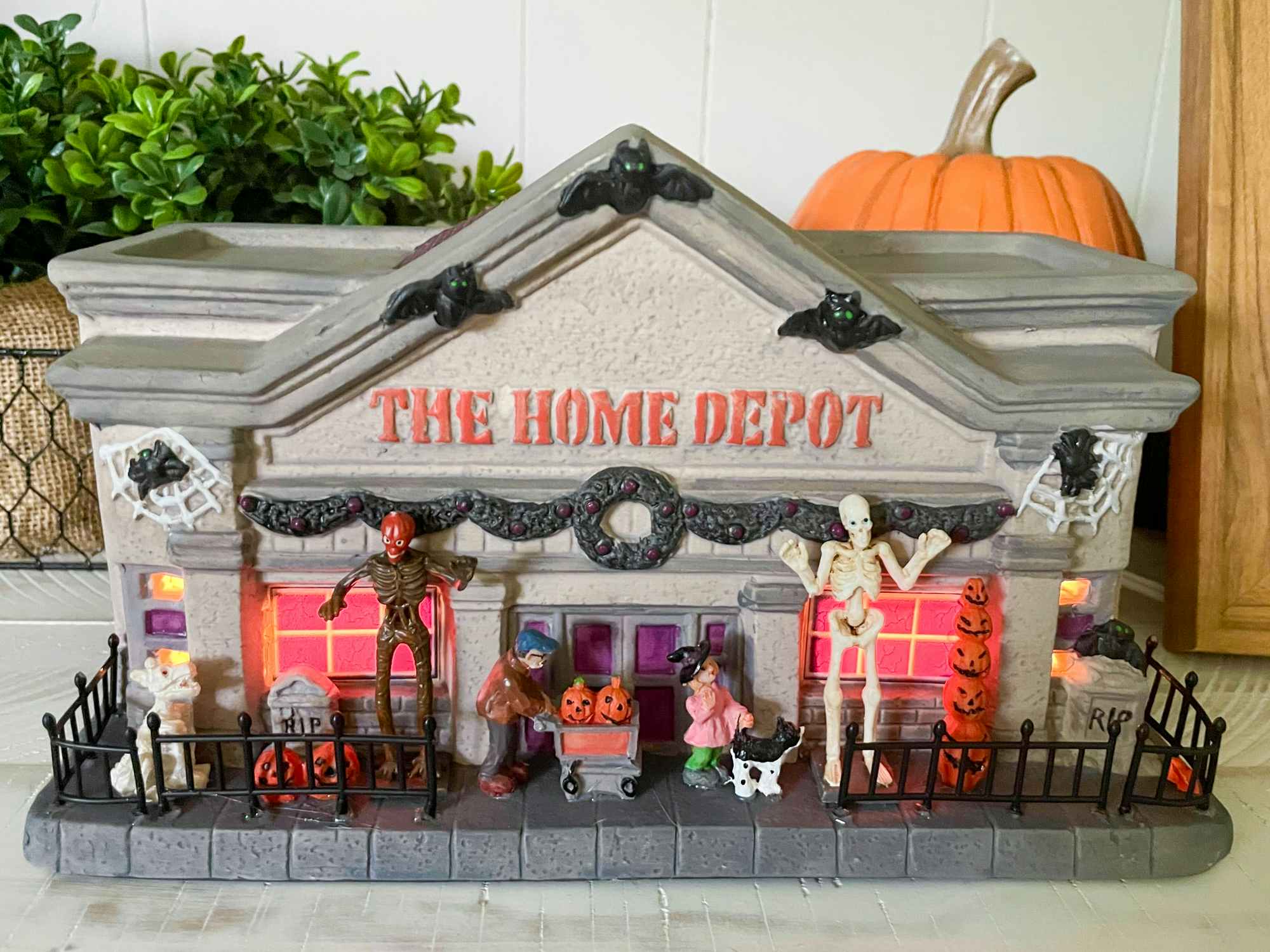 a Halloween lighted village house from Home Depot
