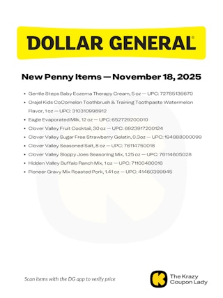 Graphic of dollar general penny list for november 18