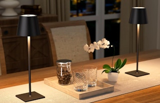 two table lamp on a dining room table