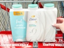 handing placing dove body wash in shopping cart