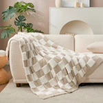 Faux Fur Checkered Throw Blanket