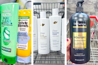 collage image of garnier, dove, and tresemme shampoo