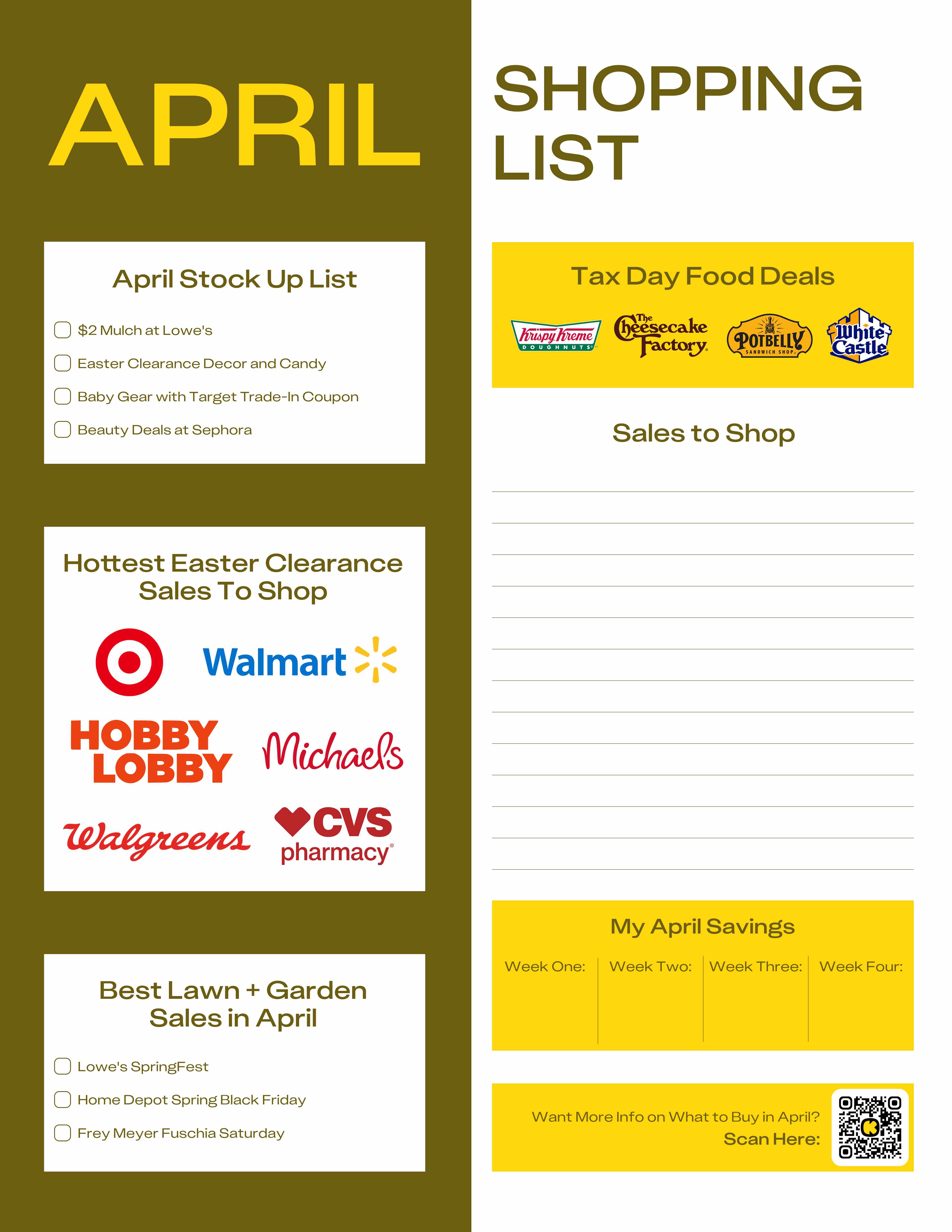 a shopping list for the month of april