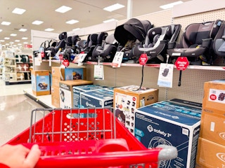 safety 1st car seats sitting on a target shelf