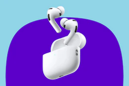 apple airpods on a blue and purple background
