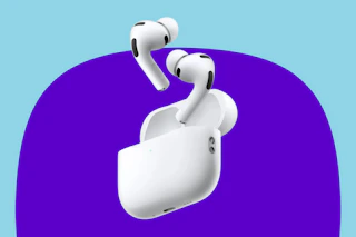 apple airpods on a blue and purple background