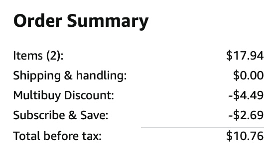Degree whole body Amazon receipt