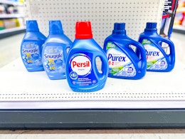 persil, snuggle, and purex sitting on a target shelf
