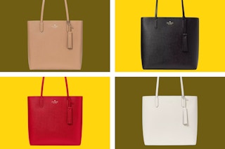 A collage of Kate Spade totes
