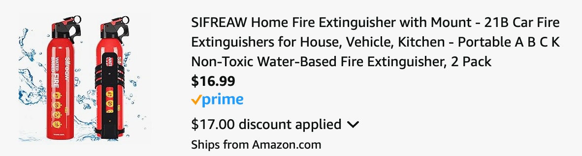 Fire extinguisher Amazon receipt