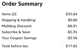 an amazon order cart ending in $17.82