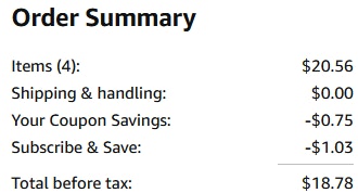 an amazon order summary ending in $18.78