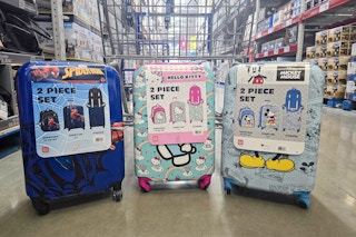 kids disney luggage sets in front of a shopping cart