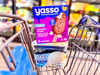 shopping cart showing yasso an breyers ice cream