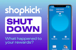 Graphic of Shopkick shut down. What happend to your rewards with a picture of the app.