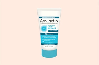 a blue and white tube of foot cream