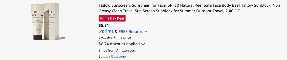 Amazon Beef Tallow Sunscreen 2025
