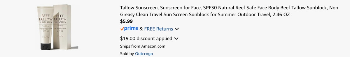 Amazon Beef Tallow Sunscreen 2025