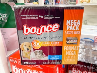 130 count box of bounce pet & link guard dryer sheets