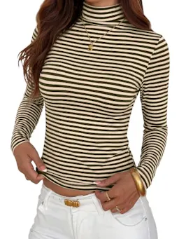 BTFBM Women's Striped Turtleneck