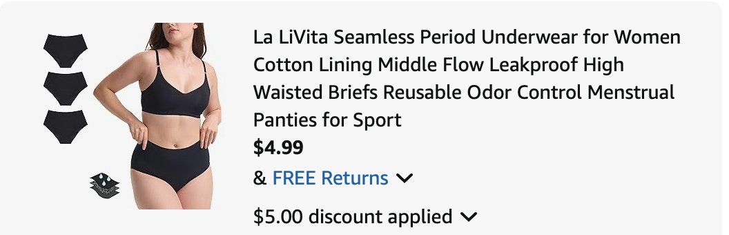 period underwear Amazon receipt