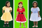 Belle, Santa, and Cinderella toddler cosplay dresses