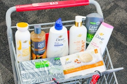 cvs shopping cart with dove body wash and bars