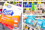 scott toilet paper, well market popcorn, and banana boat aloe