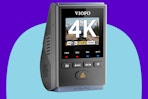  VIOFO A119M Pro 4K HDR MINI Dash Cam on a blue background.