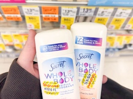 hand holding secret whole body deodorants in walgreens