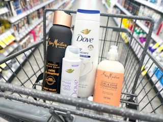 dove and sheamoisture products in a shopping cart