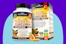 Turmeric Curcumin with Black Pepper Extract 1500mg on a blue background.