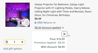 galaxy projector Amazon receipt