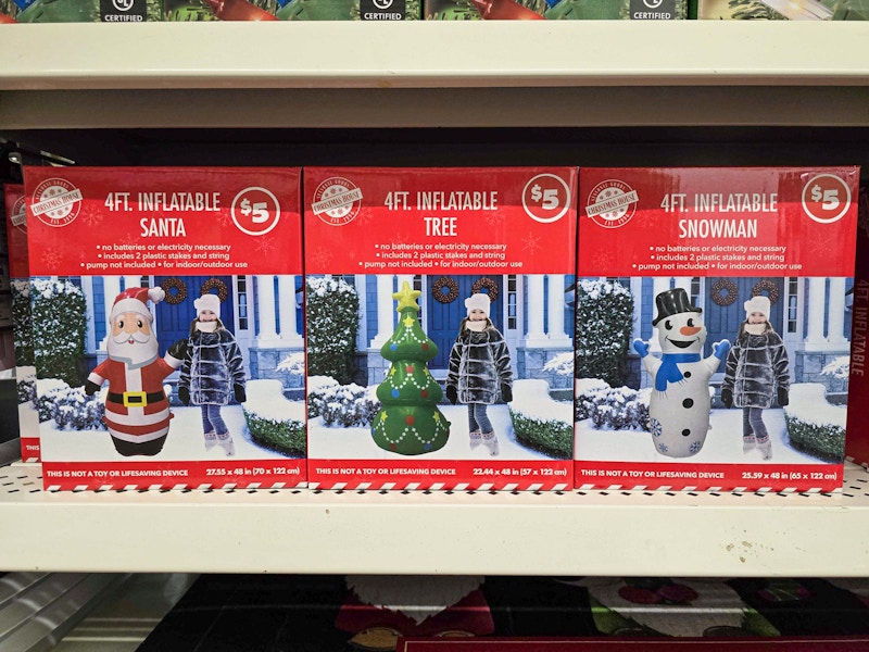 christmas inflatables on a shelf