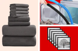towel set, dryer vent cleaner & picture frame set