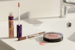 Rimmel makeup on bathroom counter