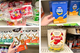 dollar tree kraft, yogi, muir glen, froot loops 4-photo collage