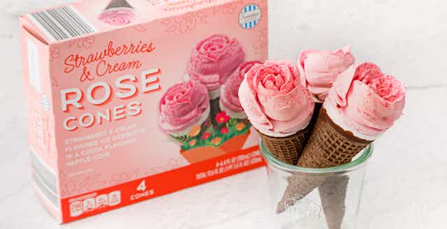 Check Your Aldi Stores for Rose Ice Cream Cones (This Is Your Official Mother's Day Hint) card image