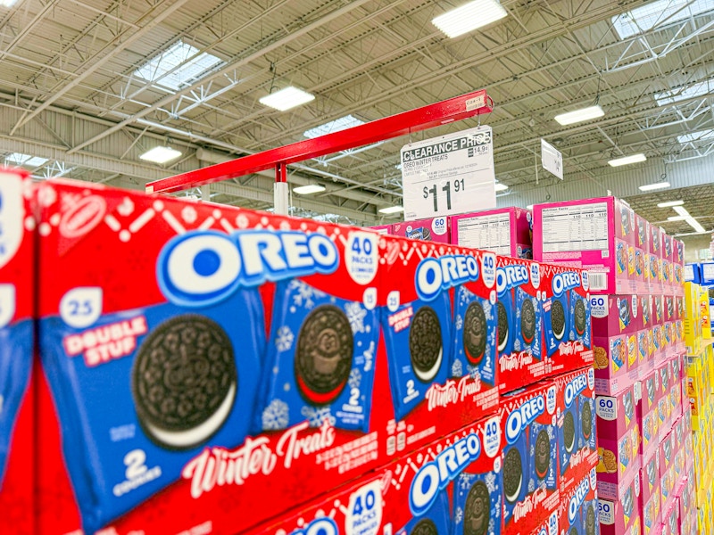 boxes of winter oreos with a clearance sign for $11.91