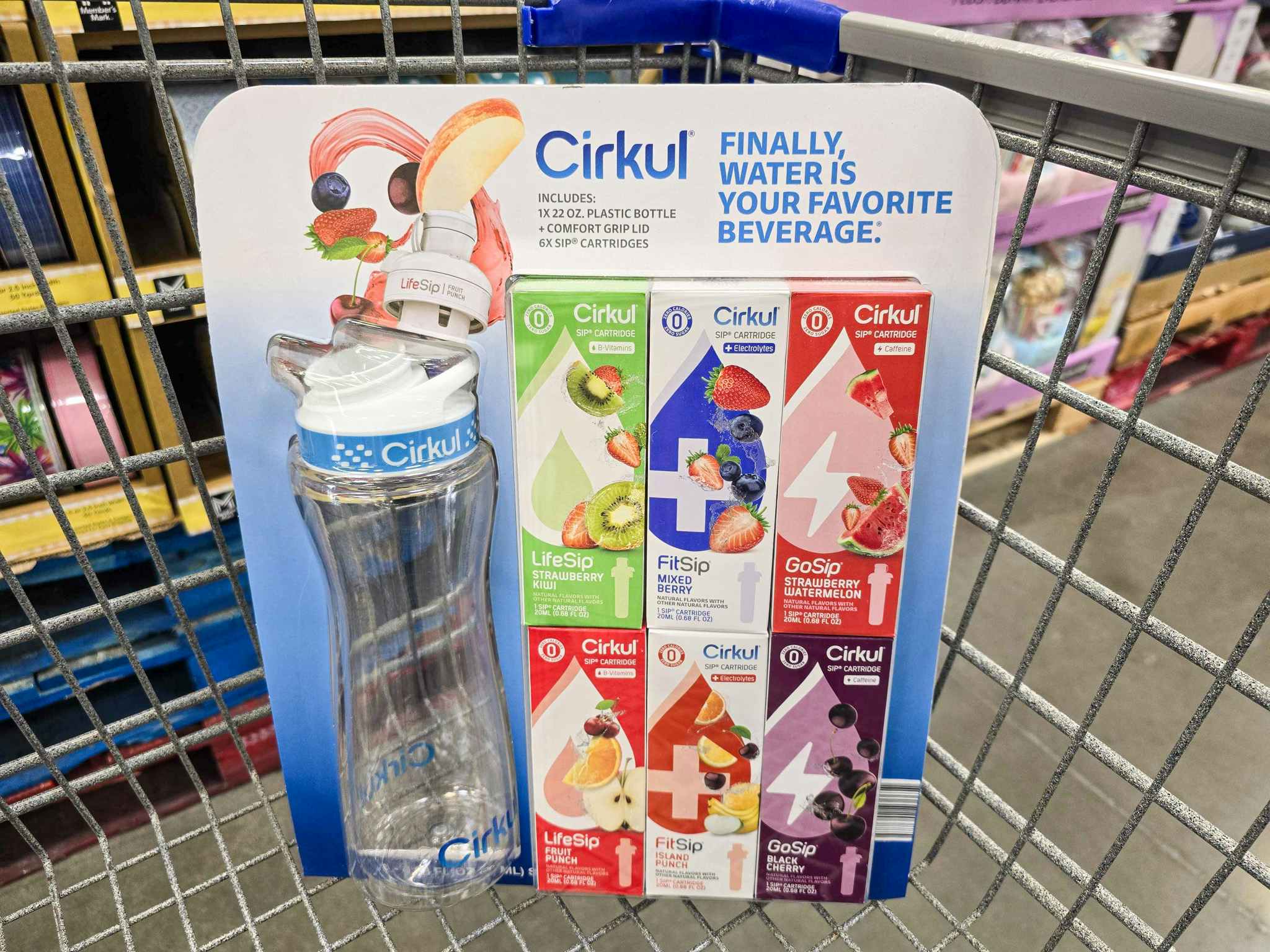 cirkul water bottle in a cart