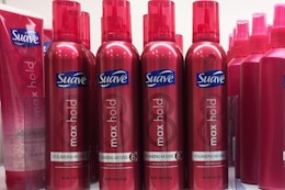 suave max hold hairspray on store shelf