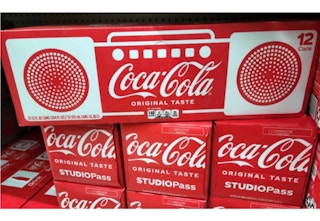 coca cola soda 12 pks on shelf at store