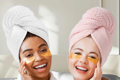 women wearing hair towels