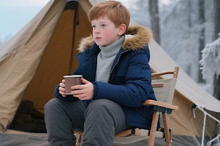 a boy wearing a puffer jacket
