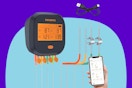 INKBIRD WiFi Meat Thermometer IBBQ-4T on a blue background.
