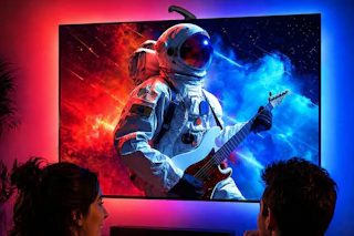 a couple in front of a tv